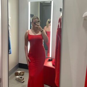 Red knockoff skims dress
